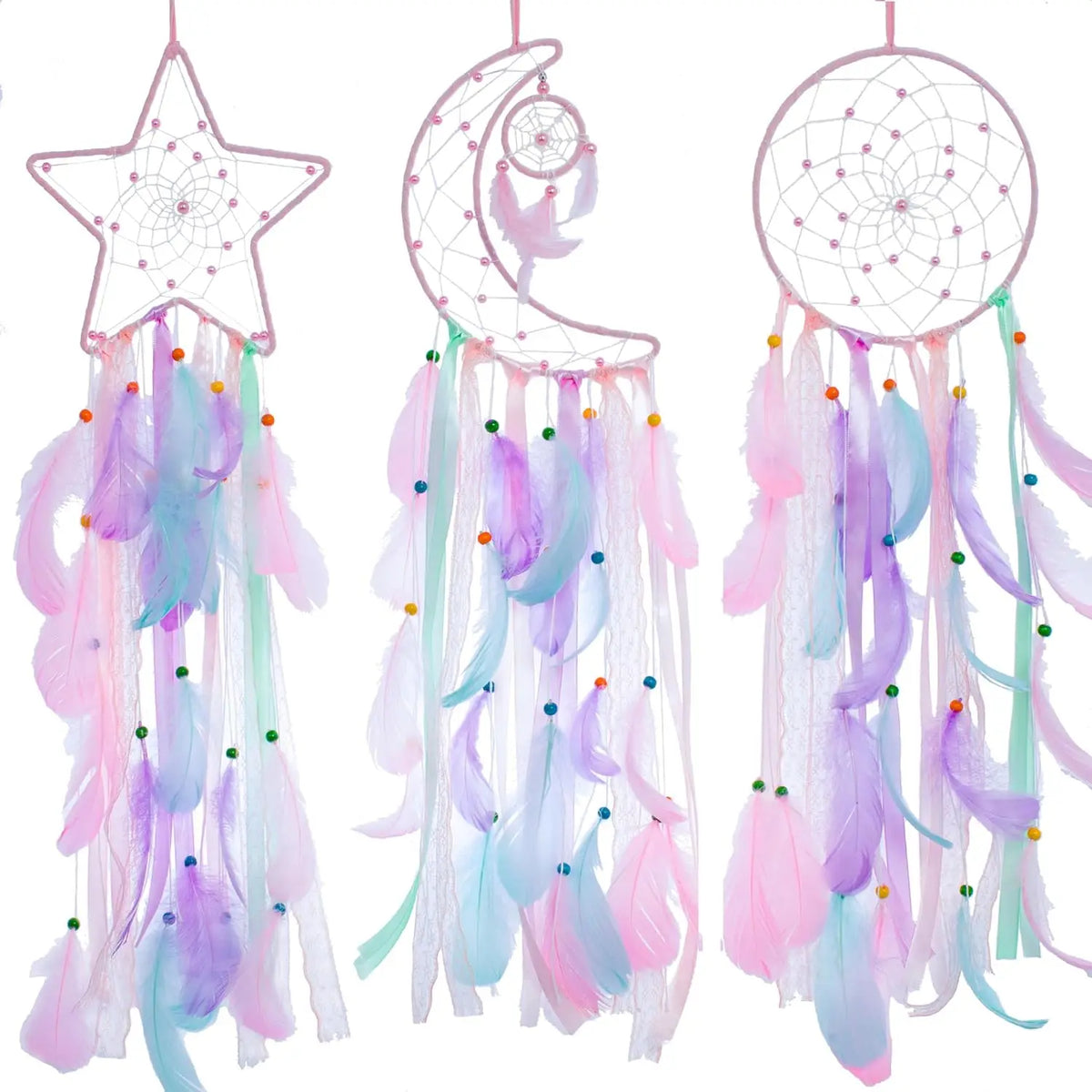 3 Pack Pink Star Moon Sun Dream Catcher
