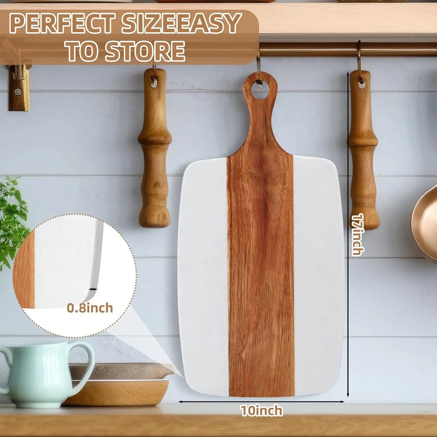 6 Pcs Marble And Wood Cutting Board, Acacia, Charcuterie