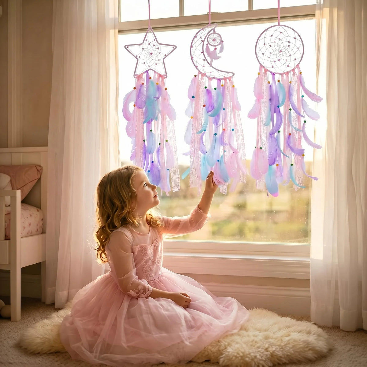 3 Pack Pink Star Moon Sun Dream Catcher