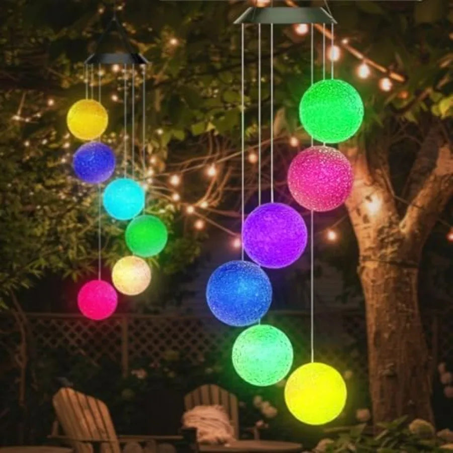 Solar Wind Chime for Outside, Solar Powered Color Changing Crystal Ball