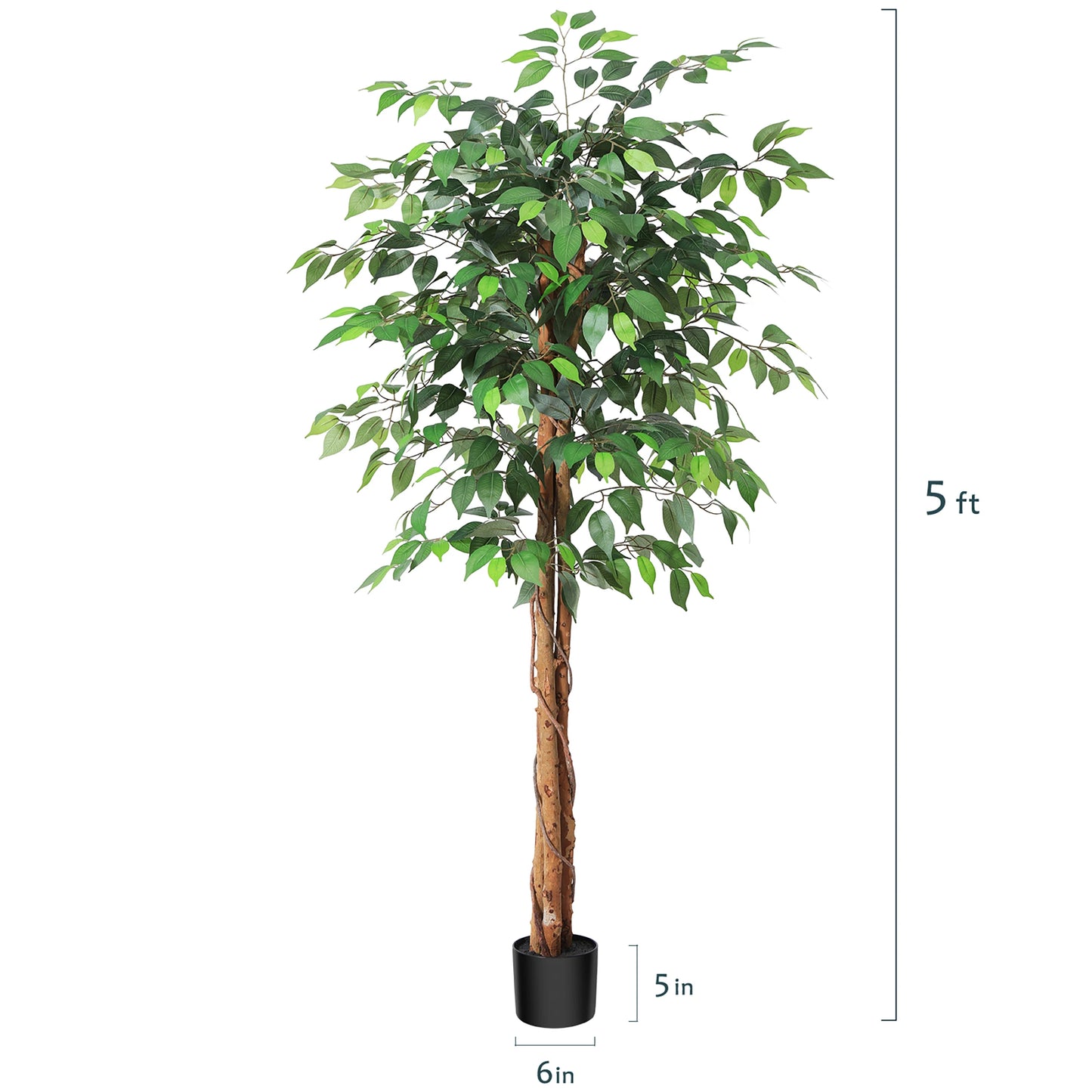 Artificial Ficus Trees with Natural Curved Trunks,  Silk Fake Ficus Tree in Plastic Nursery Pot for Office Home Decor