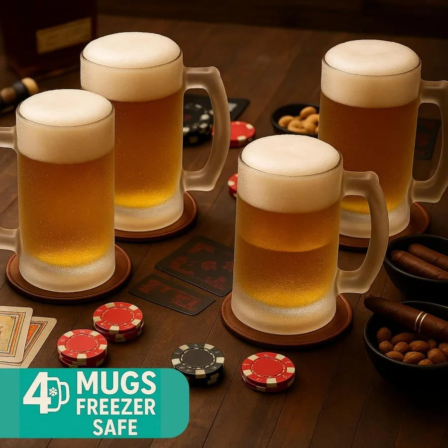 8Piece Beer Mugs Set for Freezer Storage 4 Beer Stein 4  Shot Glasses