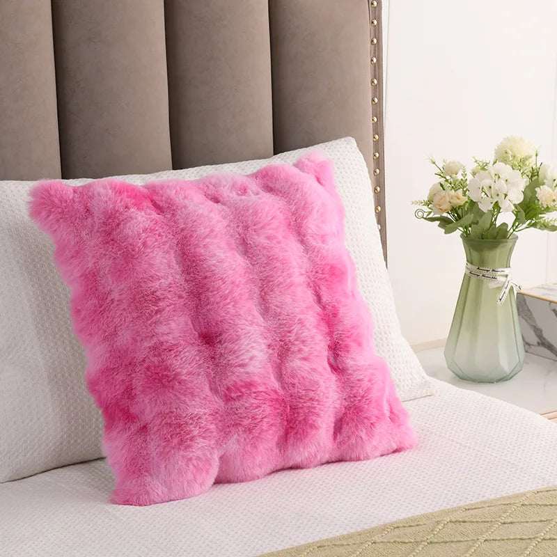 Imitation Rabbit Plush Pillow  Living Room Sofa Pillow  Bedroom Bay Window Solid Color Cushion  Bubble Velvet Bedside Mat