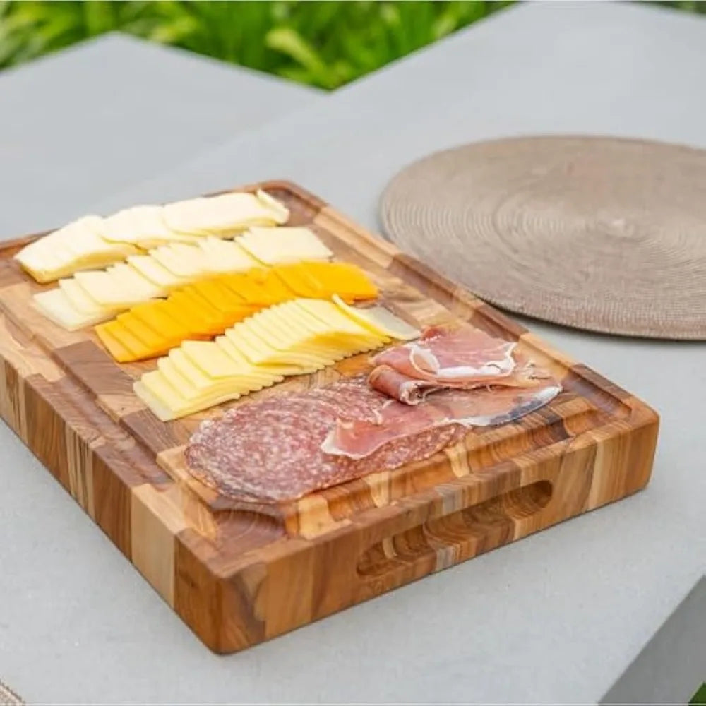 Teak Wood Cutting Board - Butcher Block with Deep Juice Groove