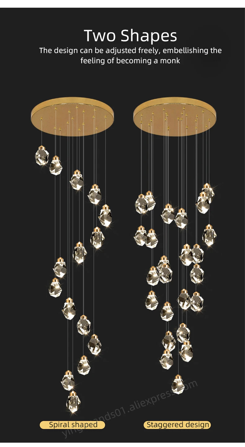 Crystal Chandelier for Living Room, Stairscase Pendant Lamps