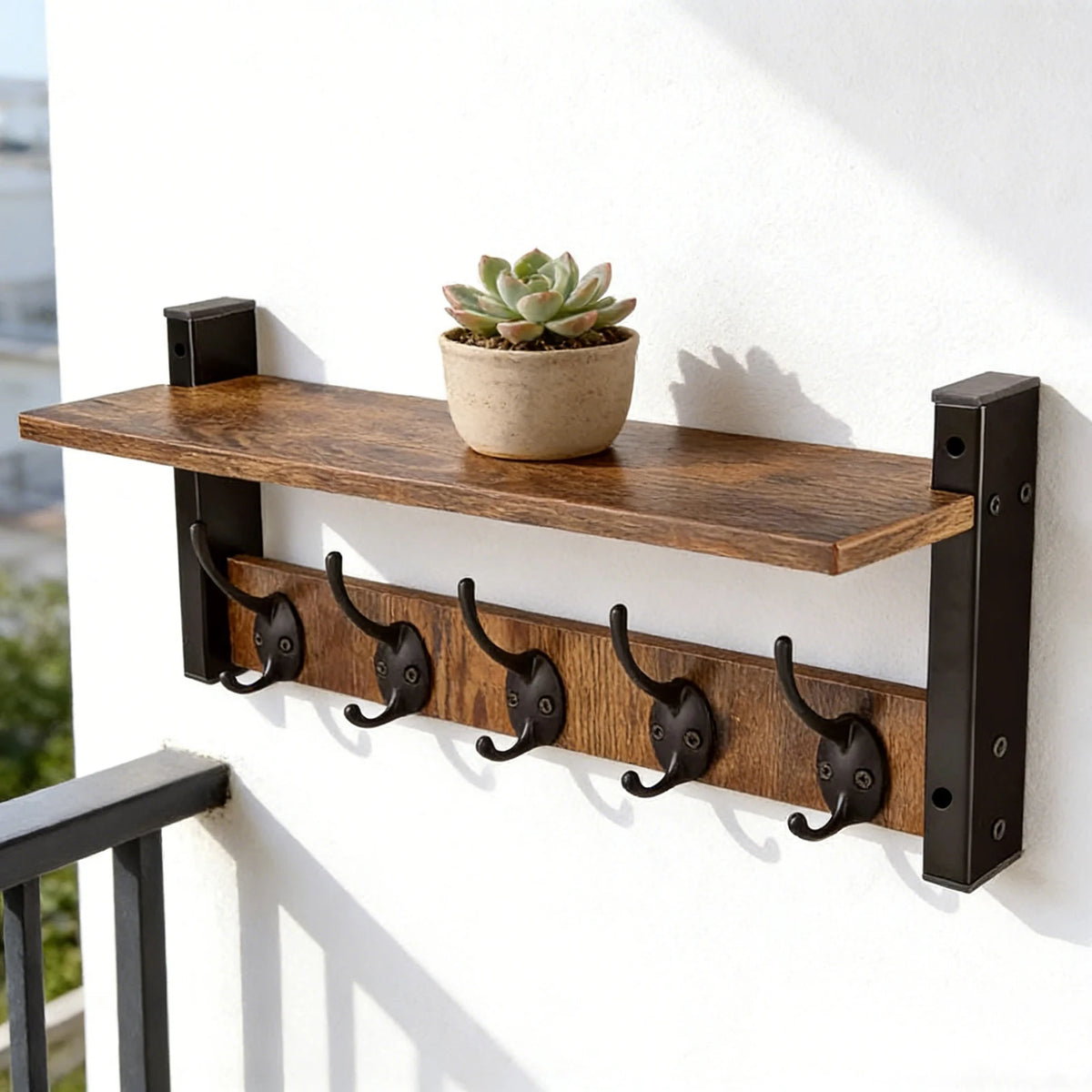 Rustic Wood Key Holder Wall Shelf Wall Mounted