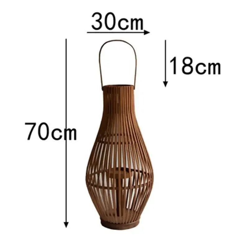 Vintage Wood Floor Candlestick Natural Bamboo Lantern
