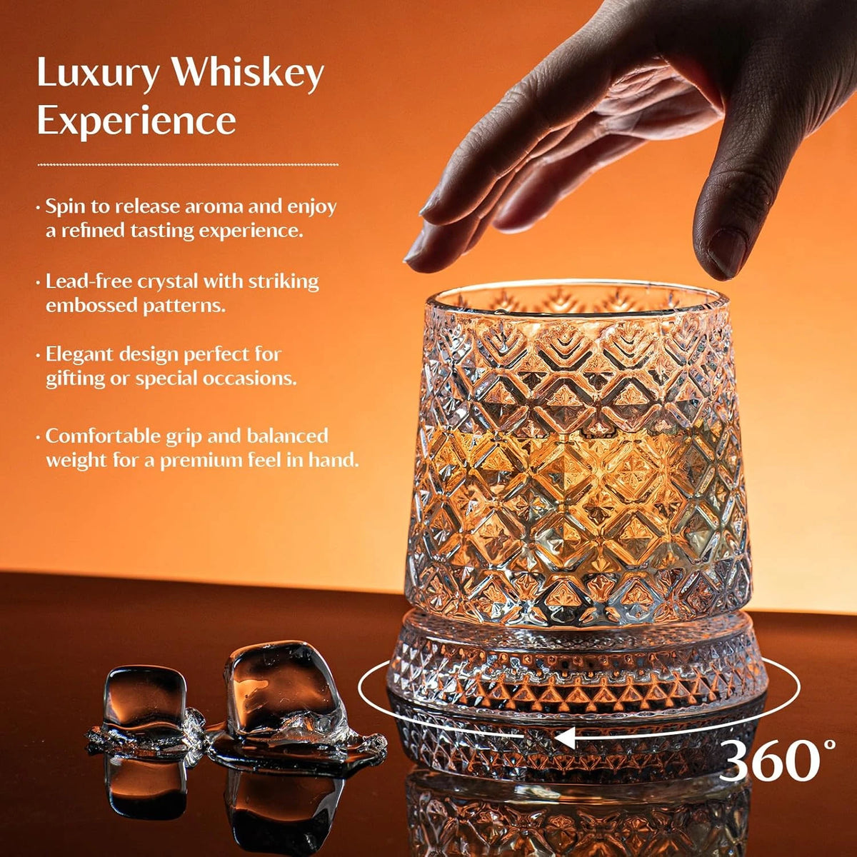 2PC Luxurious Rotating Crystal Whiskey Glasses – 360 °