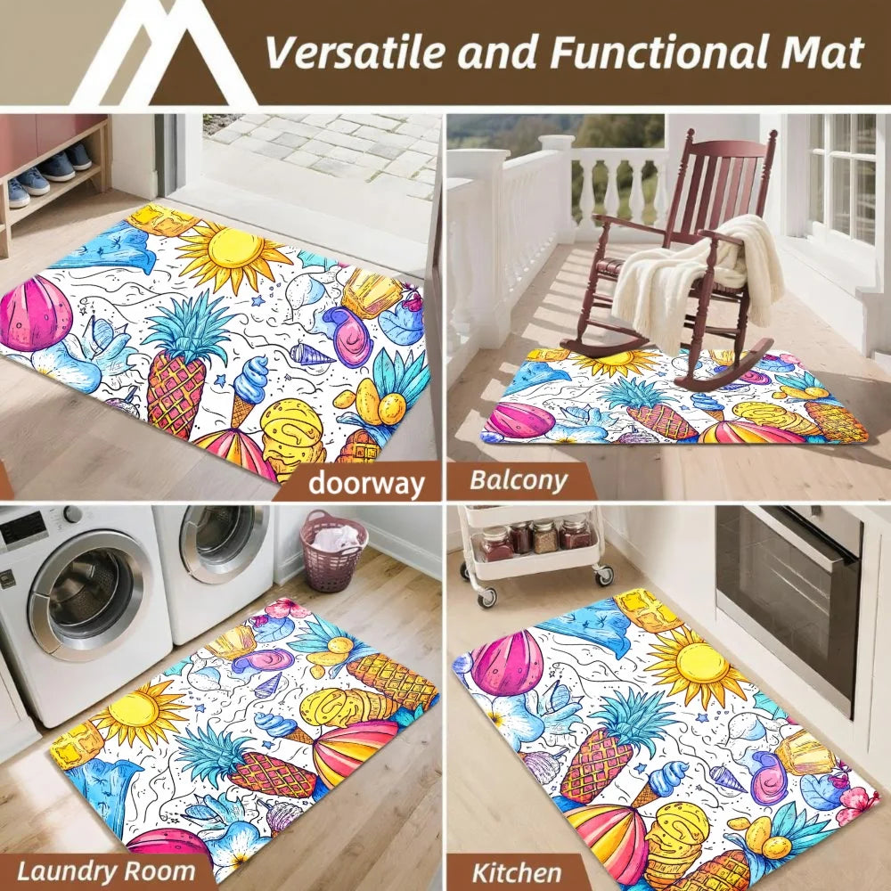 3PCS Kitchen Rugs Sun Pineapple Coconut Palm Tree Flower Watermelon Banana