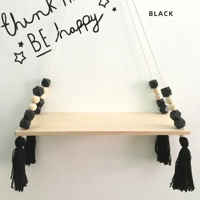 Nordic style colorful tassel wooden Wall Shelf Wall