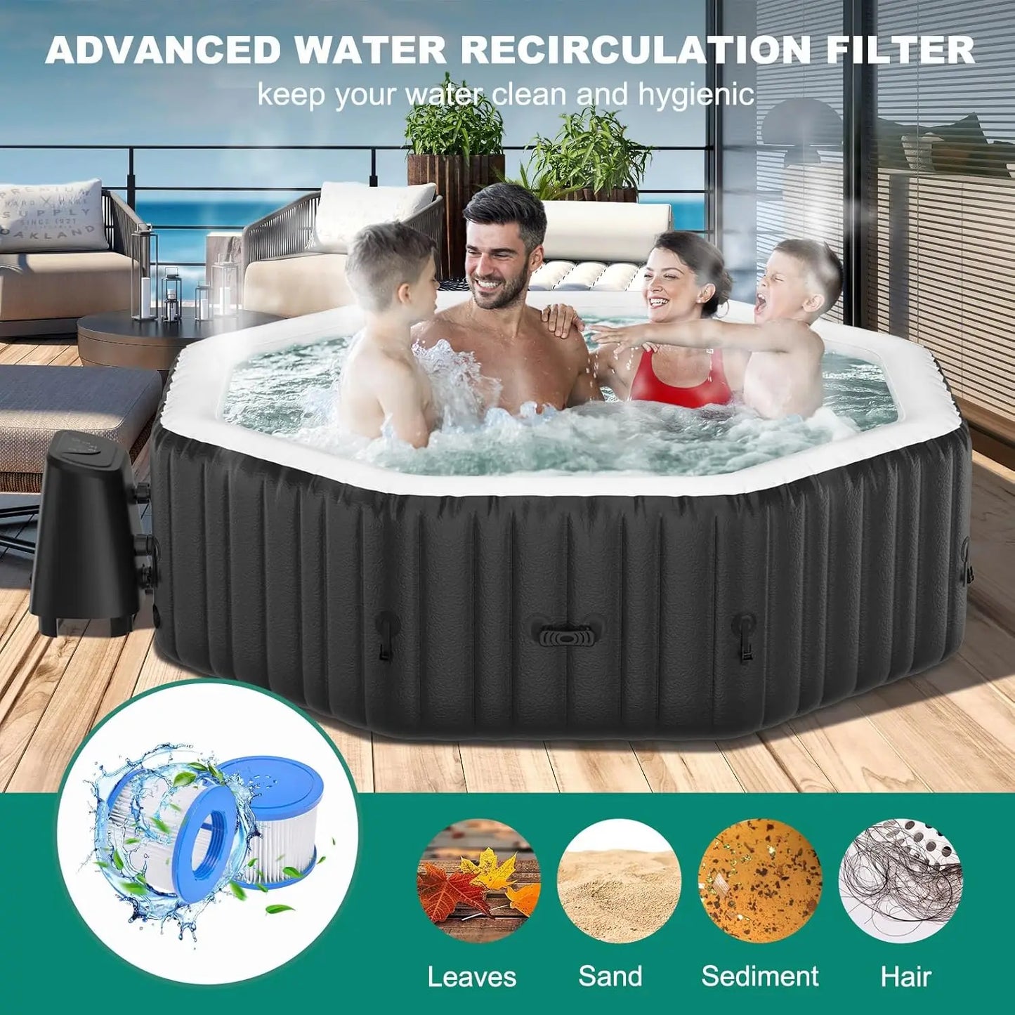 4-6 Person Inflatable Hot Tub, 77" X 77" X 25" 130 Bubble Jets,
