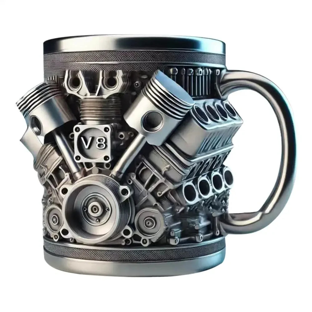 Stainless Steel V6/V8 Engine Design Beer Mug