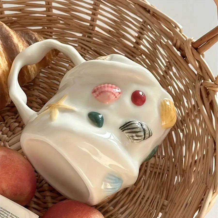 Handmade Ceramic Mug With 3D Shell Design -