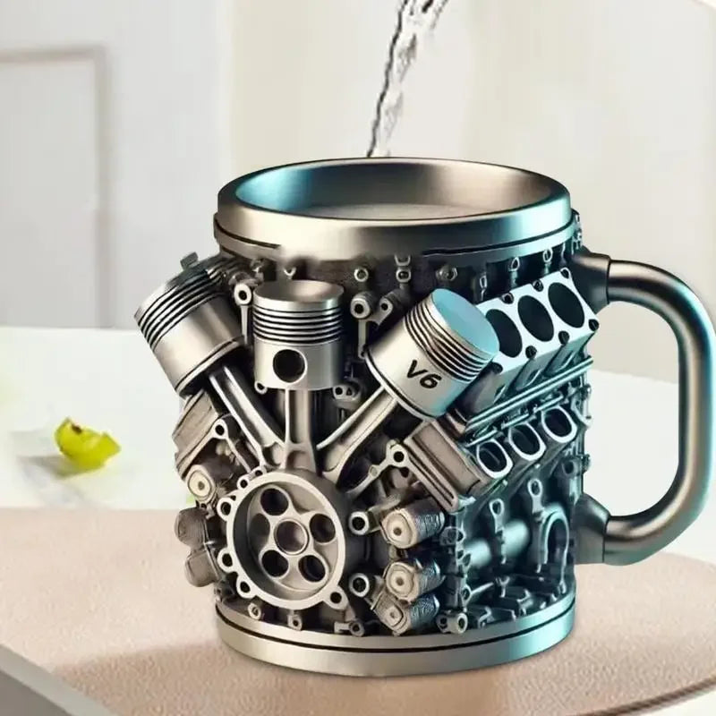 Stainless Steel V6/V8 Engine Design Beer Mug