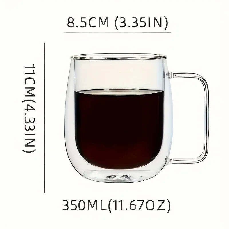 4pcs 350ml/11.67oz glass cups, transparent double-layer coffee cups