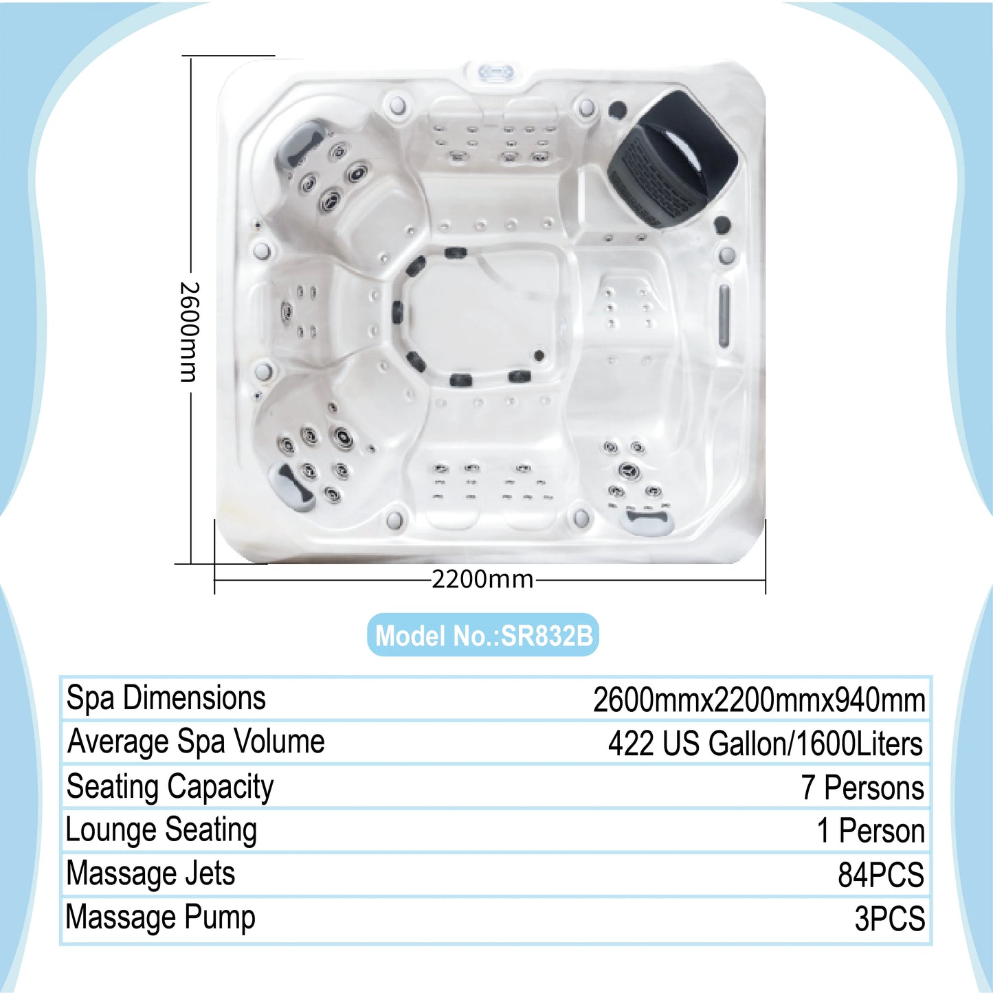 Whirlpool Spa Massage Bathtub Energy-efficient Hot Tub Saltwater Systems for 8 Person