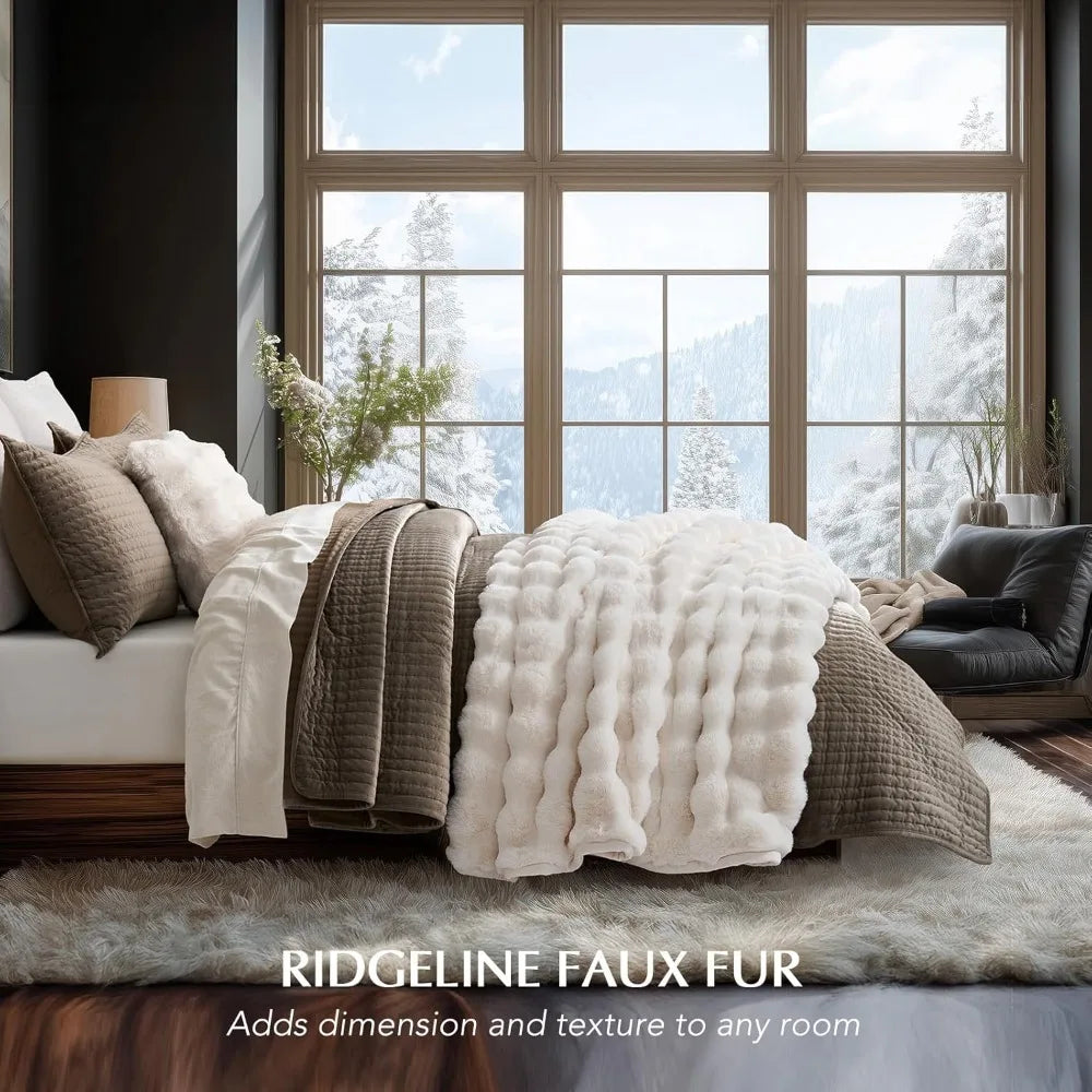 Ultra Soft Luxury Fluffy Faux Rabbit Fur -Thick Warm Bubble Throw