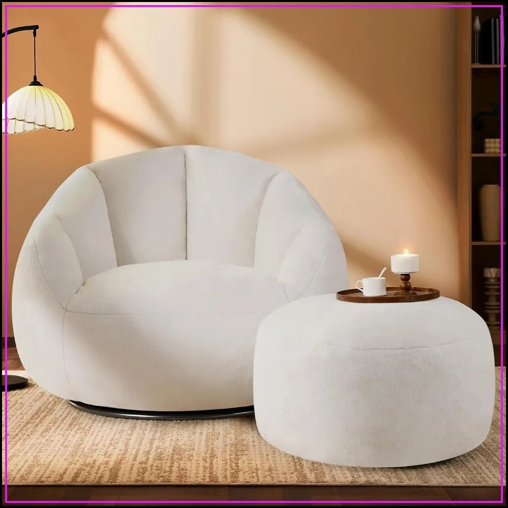 Swivel Giant Bean Bag Chair with Ottoman - Oversized
