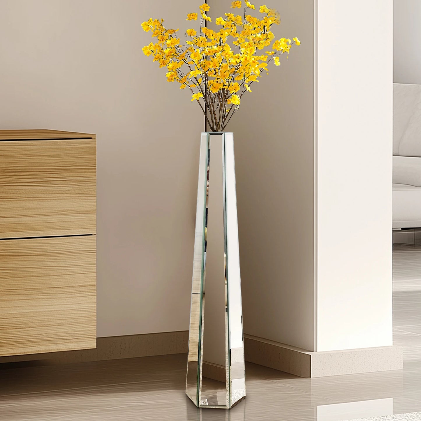 30 Inch Tall Modern Floor Vase Mirrored Glass