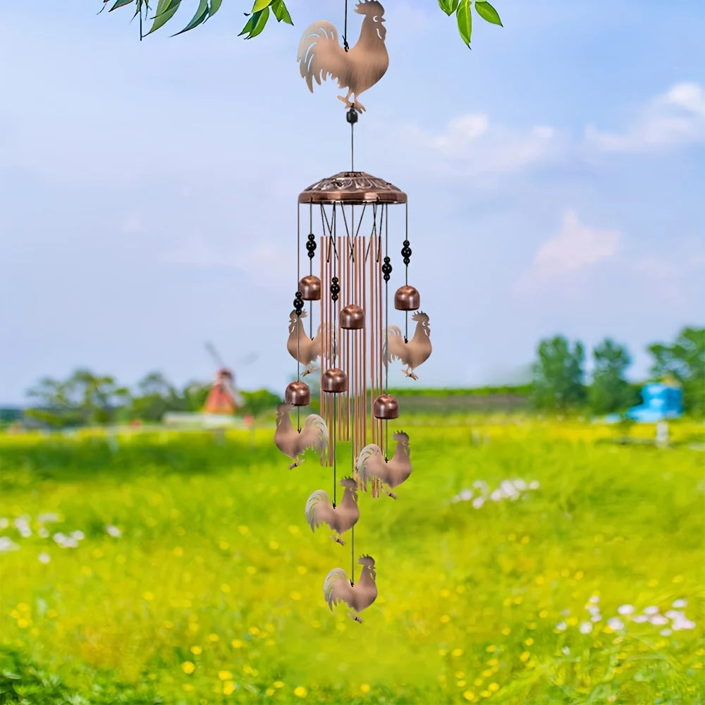 Rooster Wind Chime - Aluminum Tube Wind Chime with S-Hook,
