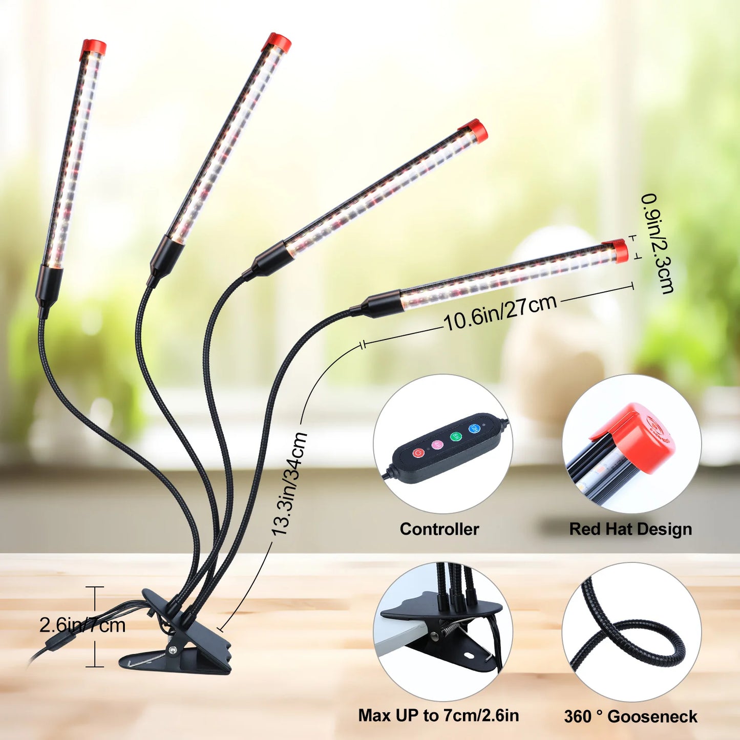 36W, NOT 15W, 4Head Strong Clip Grow Lights