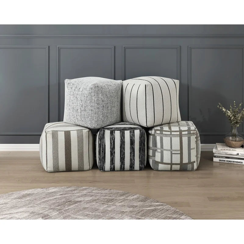 Modern Square Pouf with Multi-Color Jacquard Fabric,