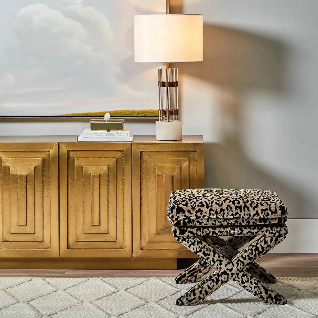 Velvet Leopard Print X Stool Ottoman, Poufs