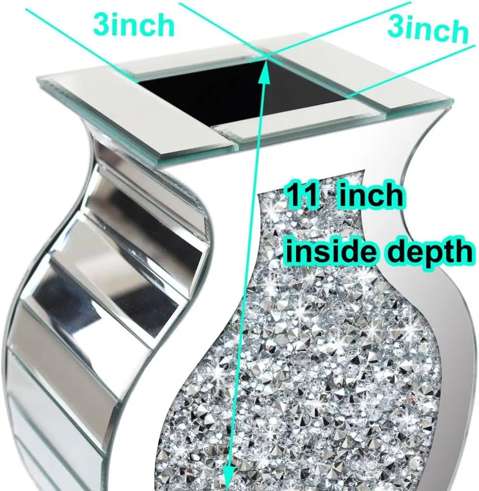 Crushed Diamond Mirror Vase Crystal Silver Glass