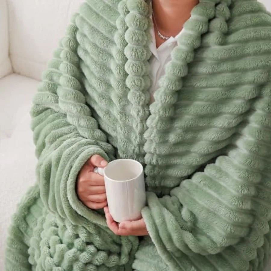 Sage Green Fleece Throw Blanket 50"×60Super Soft Cozy Plush Microfiber