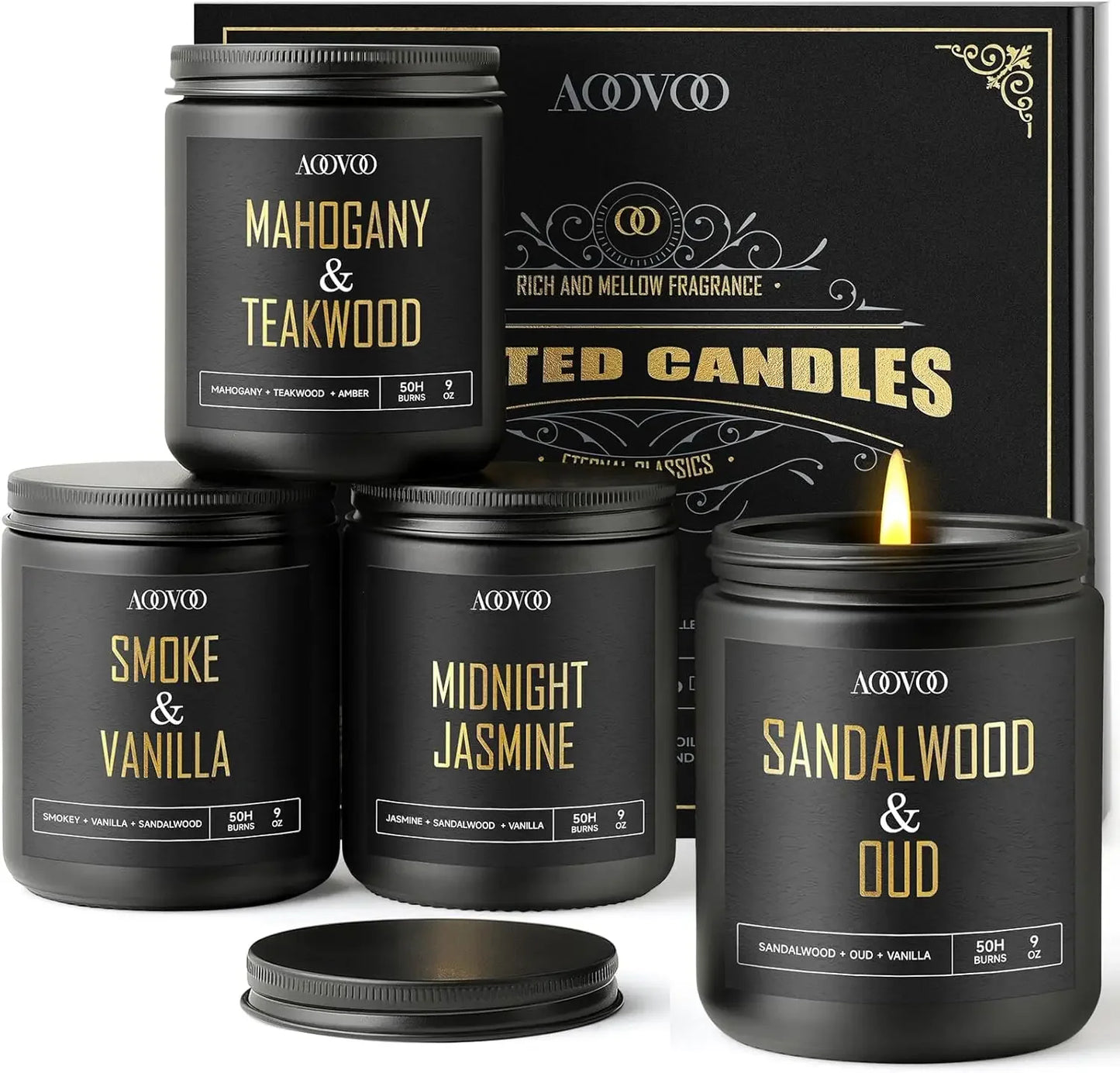 4 Pack Candles for Home Scented, 36oz Soy Wax, 200 Hour  Men Candle Set