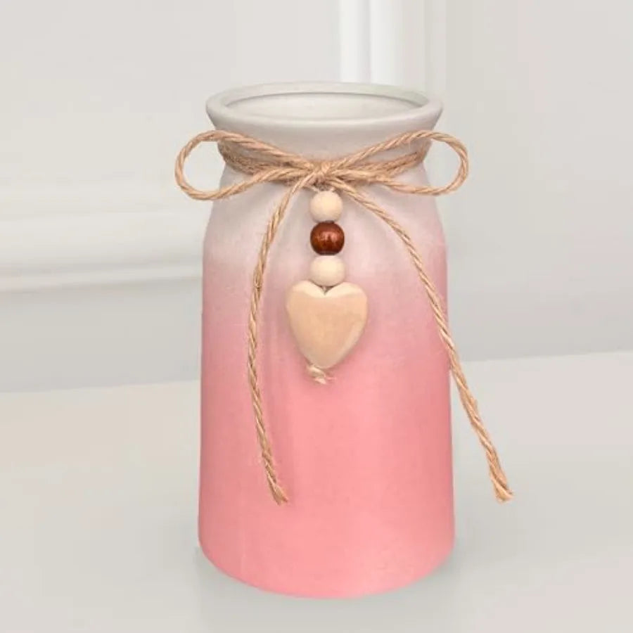 Charming 6-Inch Ceramic Vase Jute Rope and Heart Charm