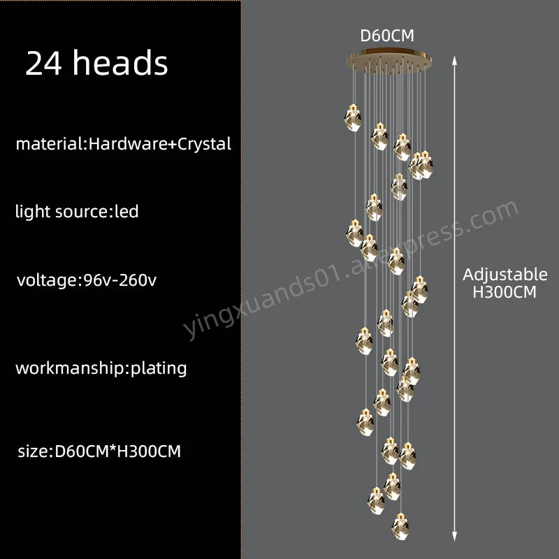 Crystal Chandelier for Living Room, Stairscase Pendant Lamps