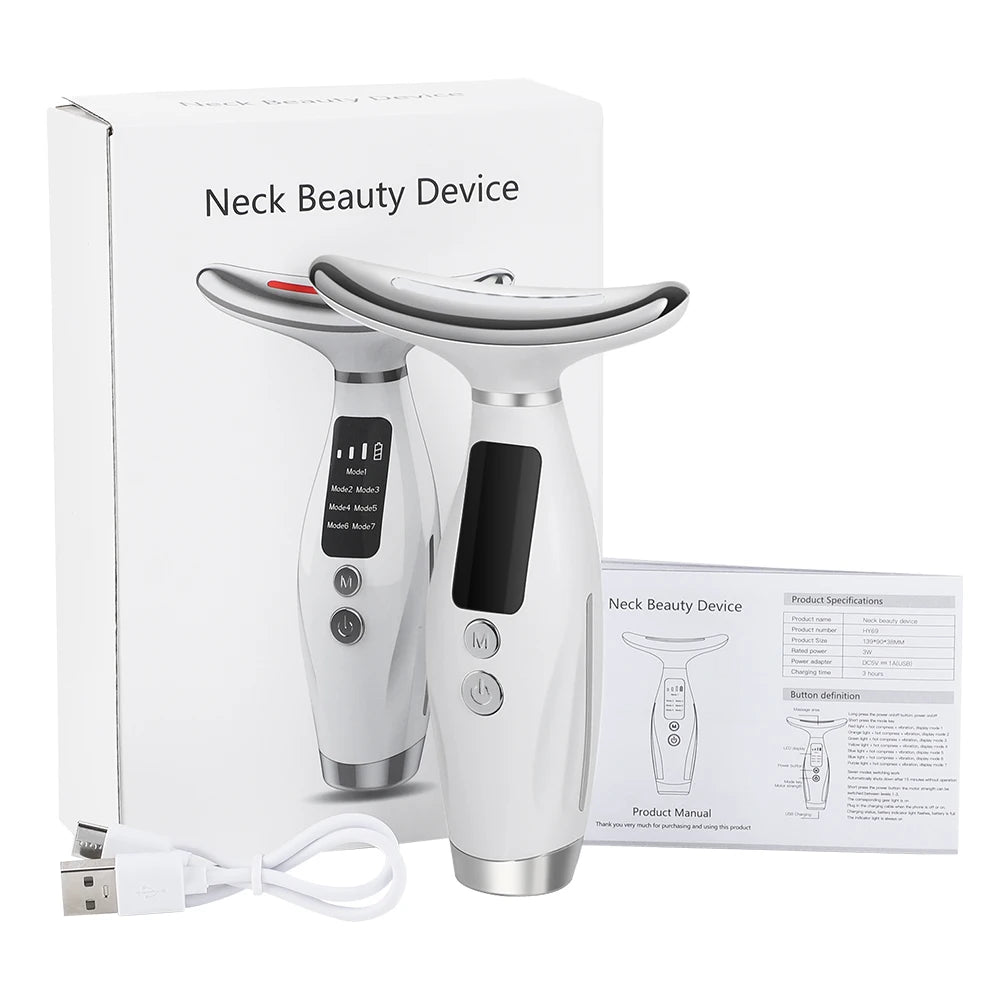 Neck Face Lifting Massager 7 Colors Light LED Photon Therapy Skin Tighten Wrinkle