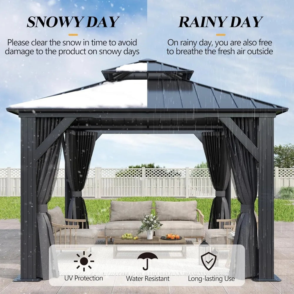 Outdoor Hardtop Gazebo with Double Roof