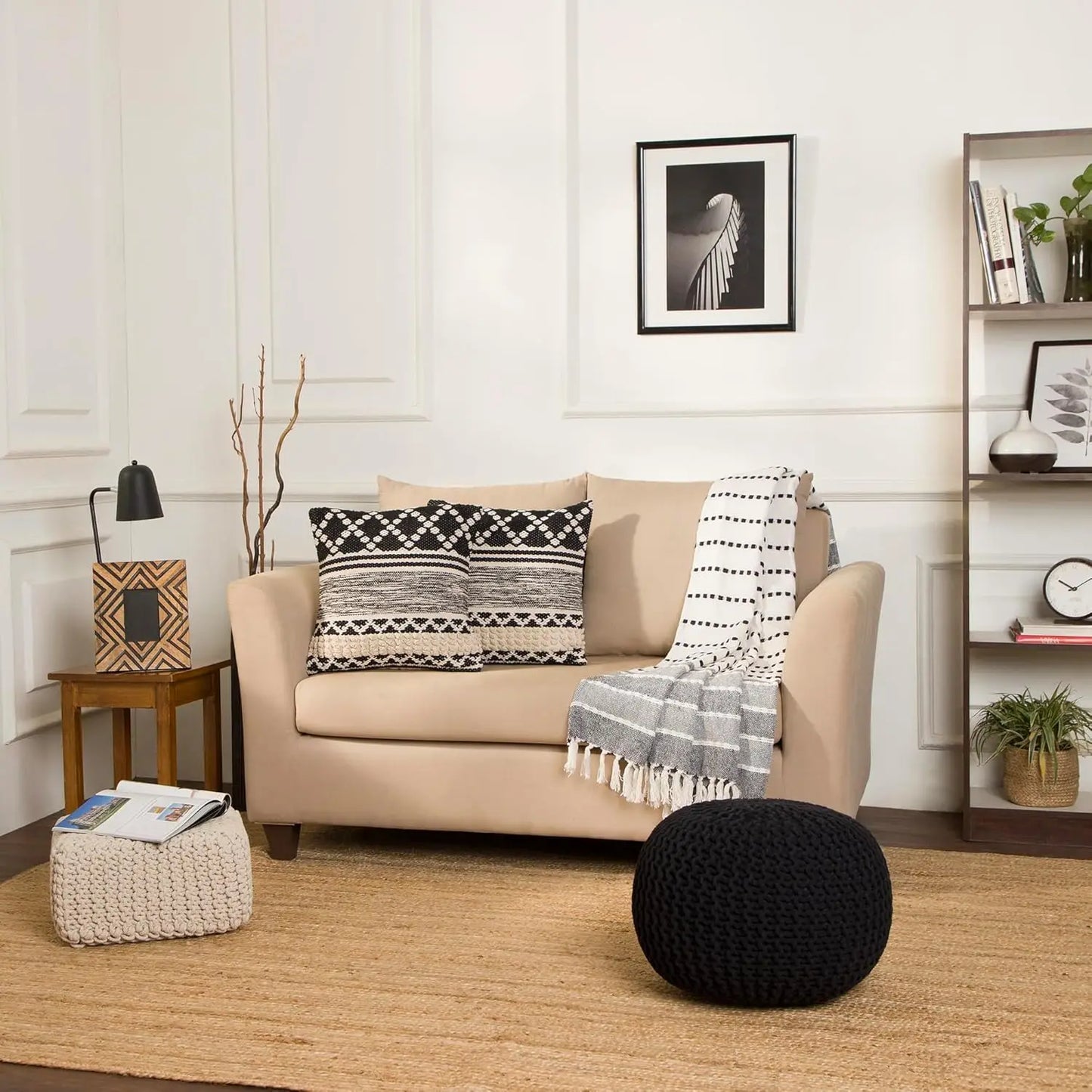 Cube Low Pouf Foot Stool Ottoman - Hand Knitted