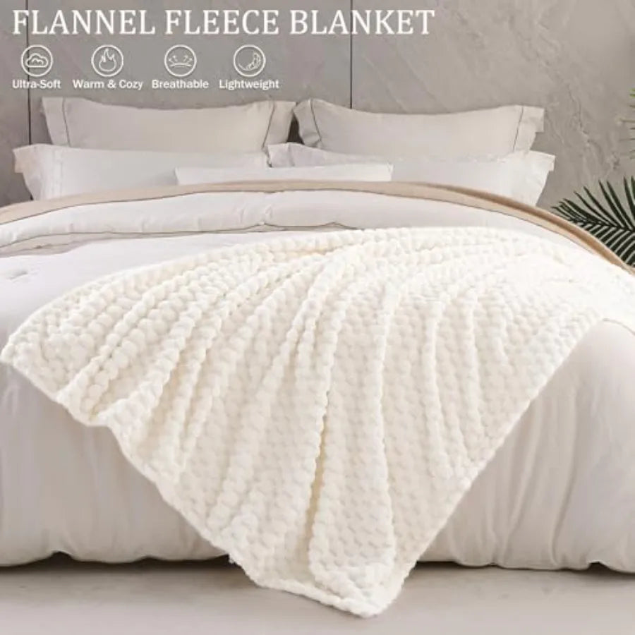 Fleece Throw Blanket, Extra Large Fuzzy Ivory, Soft  50x70 Inches