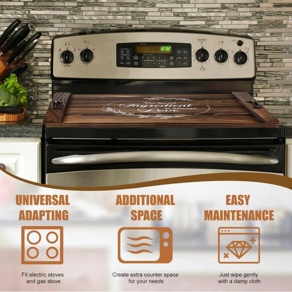Stove Wooden Cover Stove Top Cutting Board with Handles 27.5 X 21.6