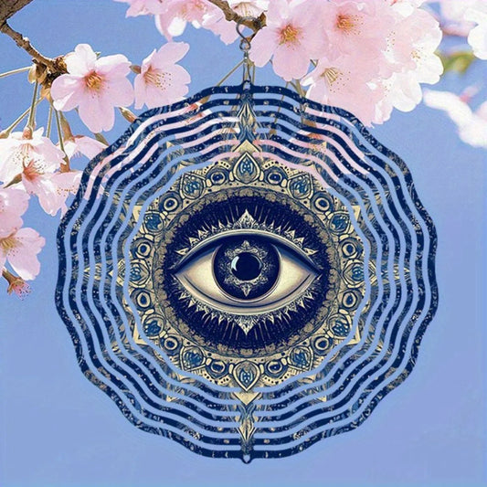 Handmade Blue Evil Eye Mandala Metal Wind Chime