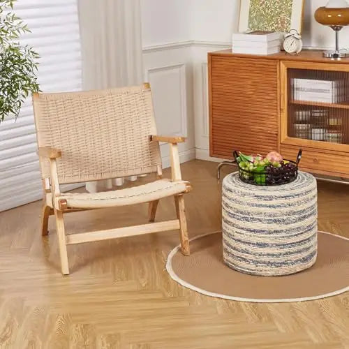 18'' Ottoman Pouf, Natural Braided Poof,