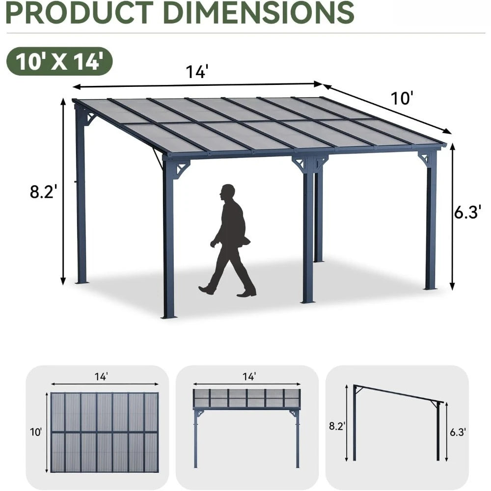 10' x 14', Gazebo with Sloped Roof, Large Wall-Mounted
