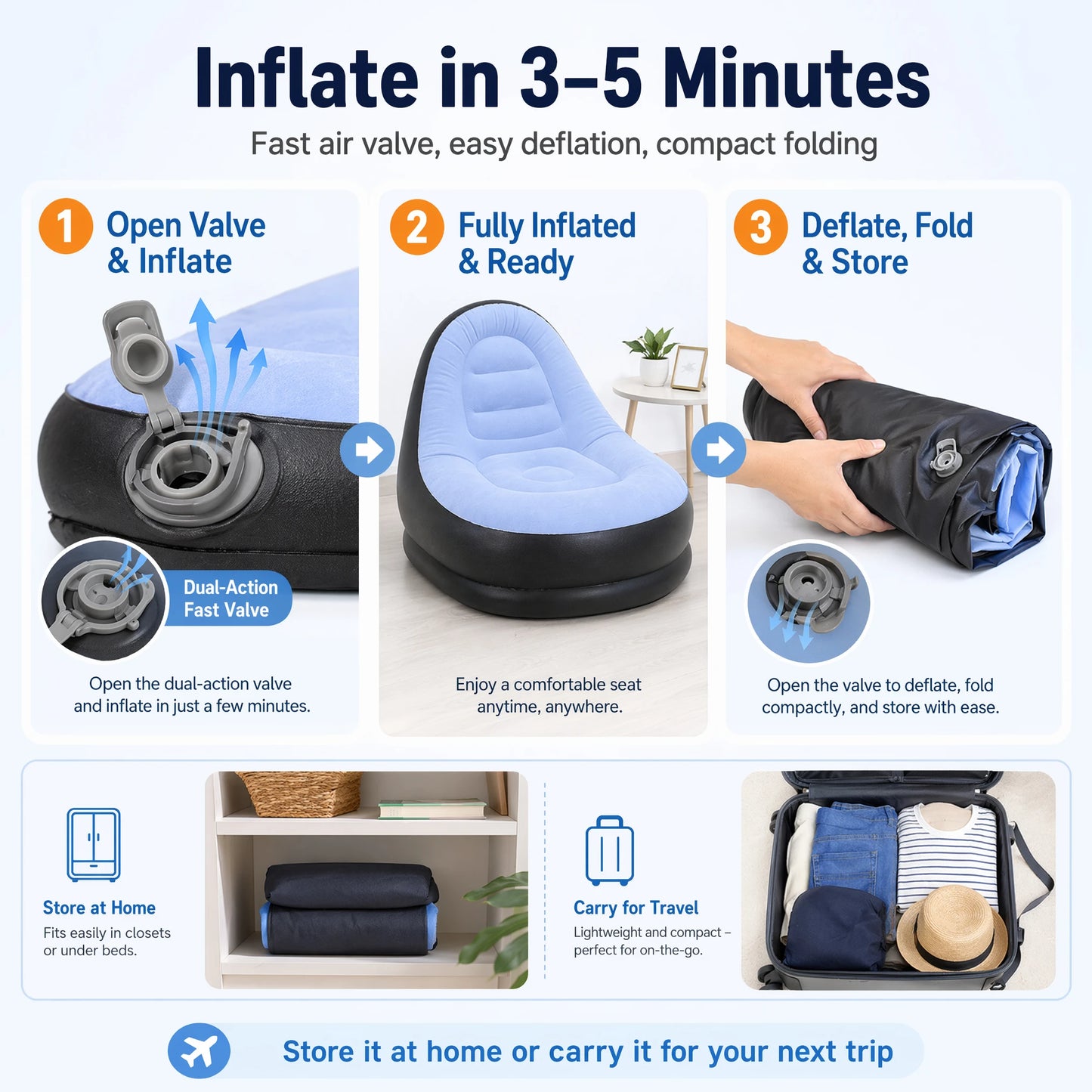 Inflatable Flocking Lazy Sofa Set with Foot Stool