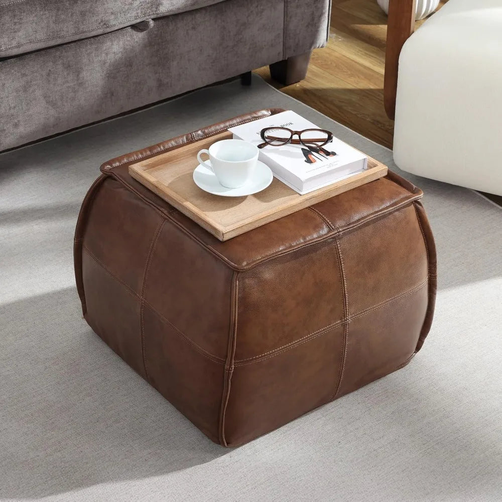 Genuine Leather Ottoman, Pouf, Foot Rest Stool, Soft Seating
