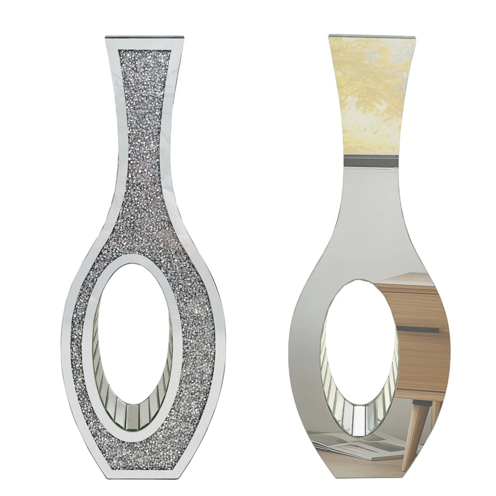 Tall Silver Mirrored Vase Decorative Crush Diamond Floor Grass Vase