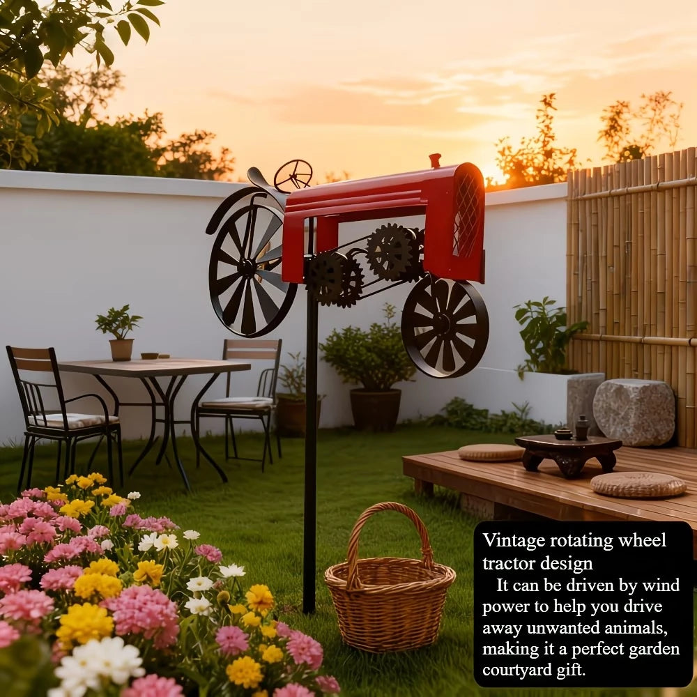 Tractor Windmill with Stake, Wind Catcher, Metal  Tractor Wind Spinner