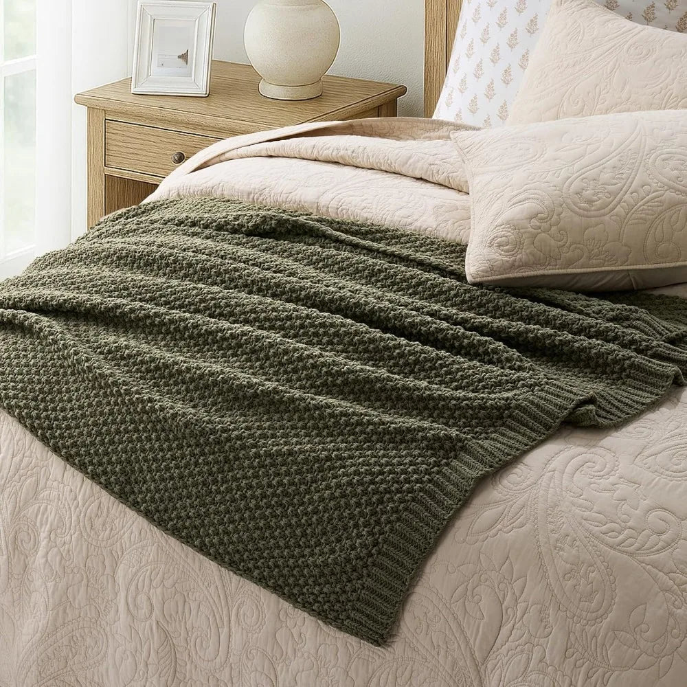 Chunky Chenille Knit Throw Blanket Soft Luxurious Moss Stitch