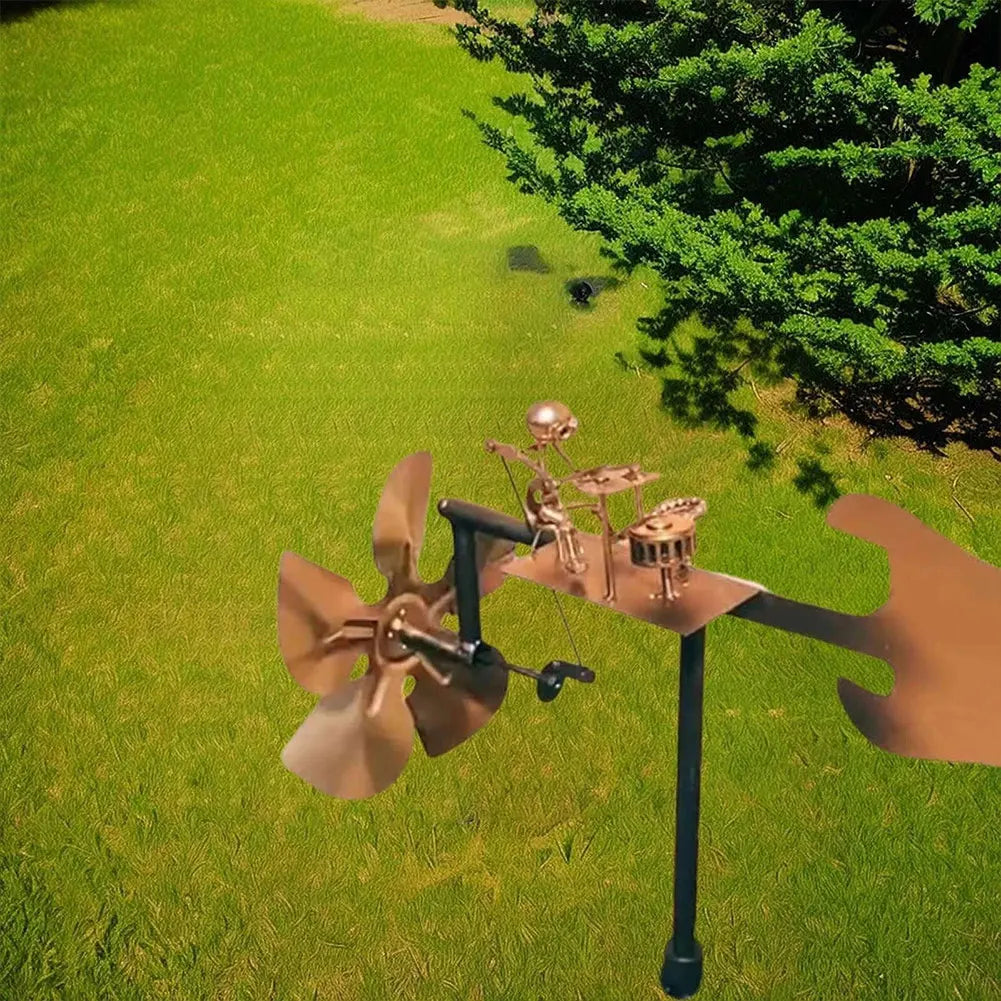Handcrafted Metal Drummer Windmill Statue Spins