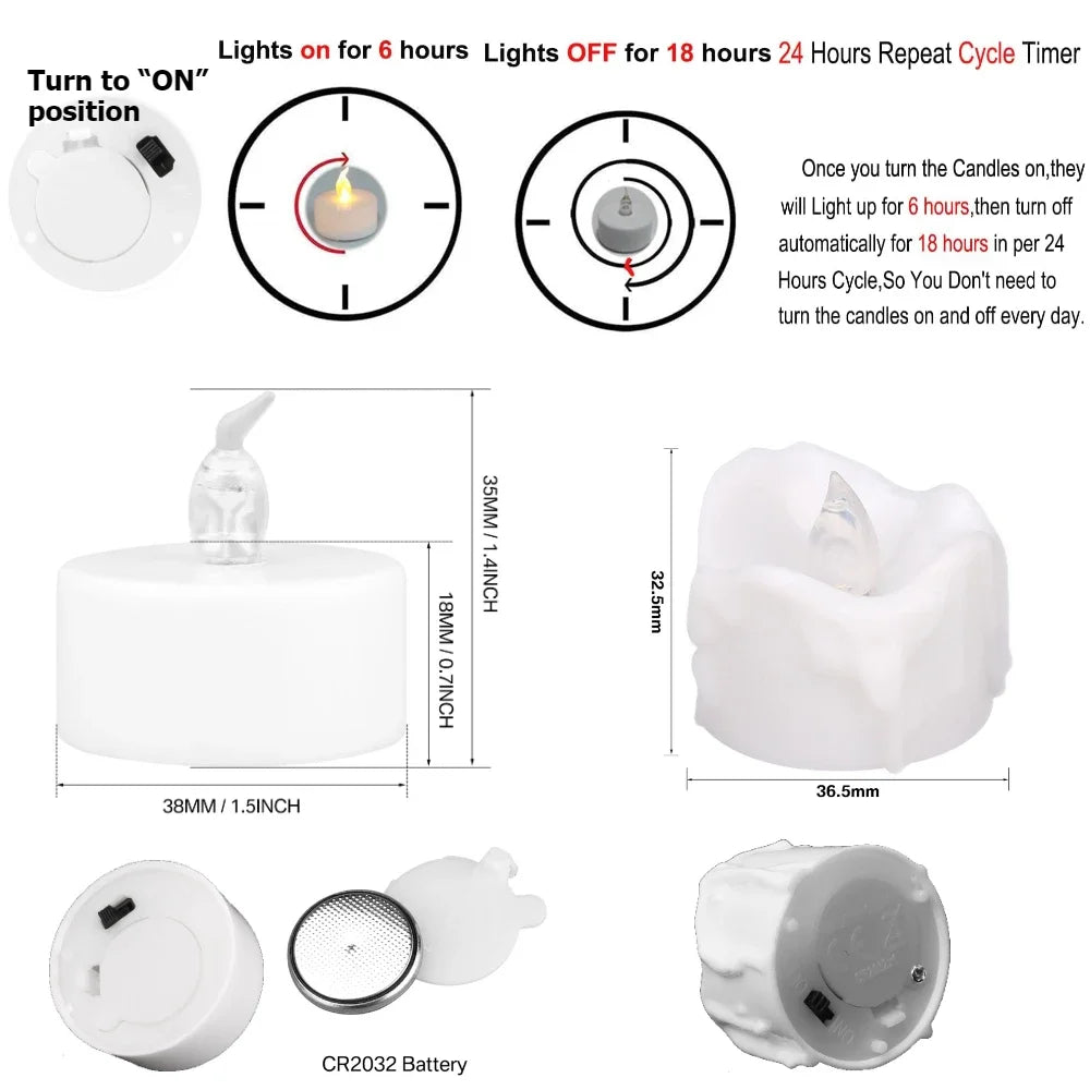 Flameless Flickering LED Tea Lights with Timer