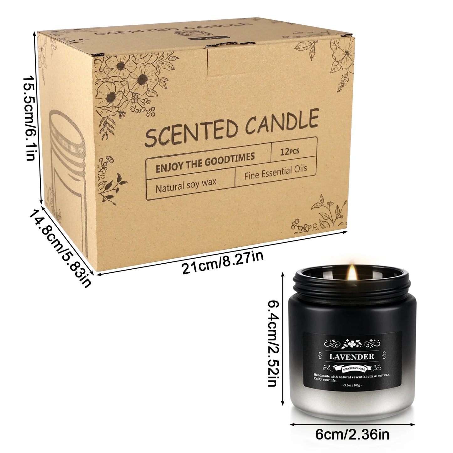 12 Pieces of Gradient Black and White Scented Candles,