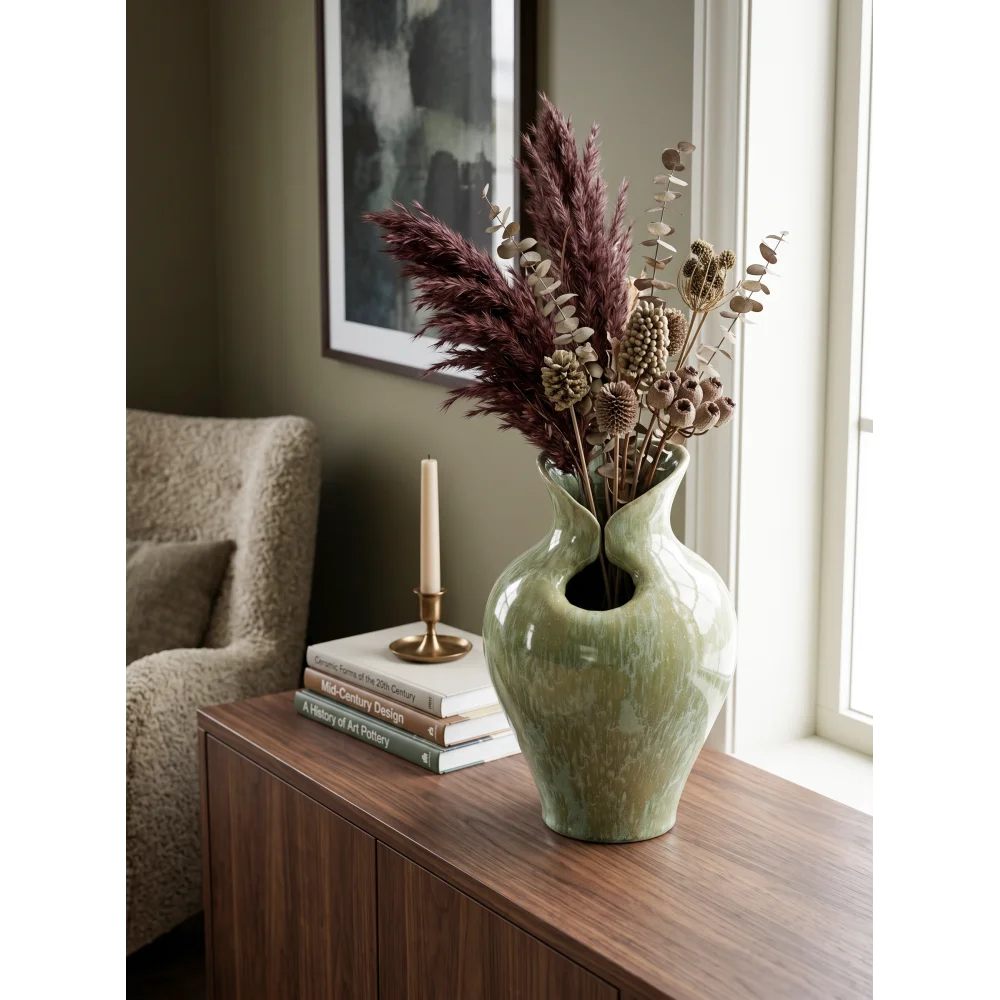 D7.9x11.8" Sage Office Green Sculptural Ceramic Vase