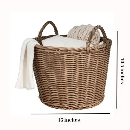 Brown  Woven Resin Wicker Basket 16x10.5x16 Inches